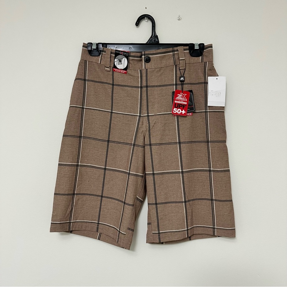 NWT ZeroXposur Brown Plaid Performance Shorts Youth size 12 Sand Plaid Boys' 12